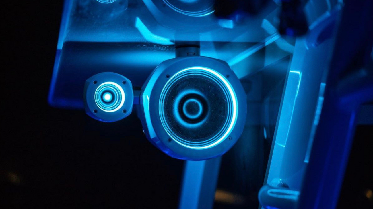 Glowing blue Tower Speakers